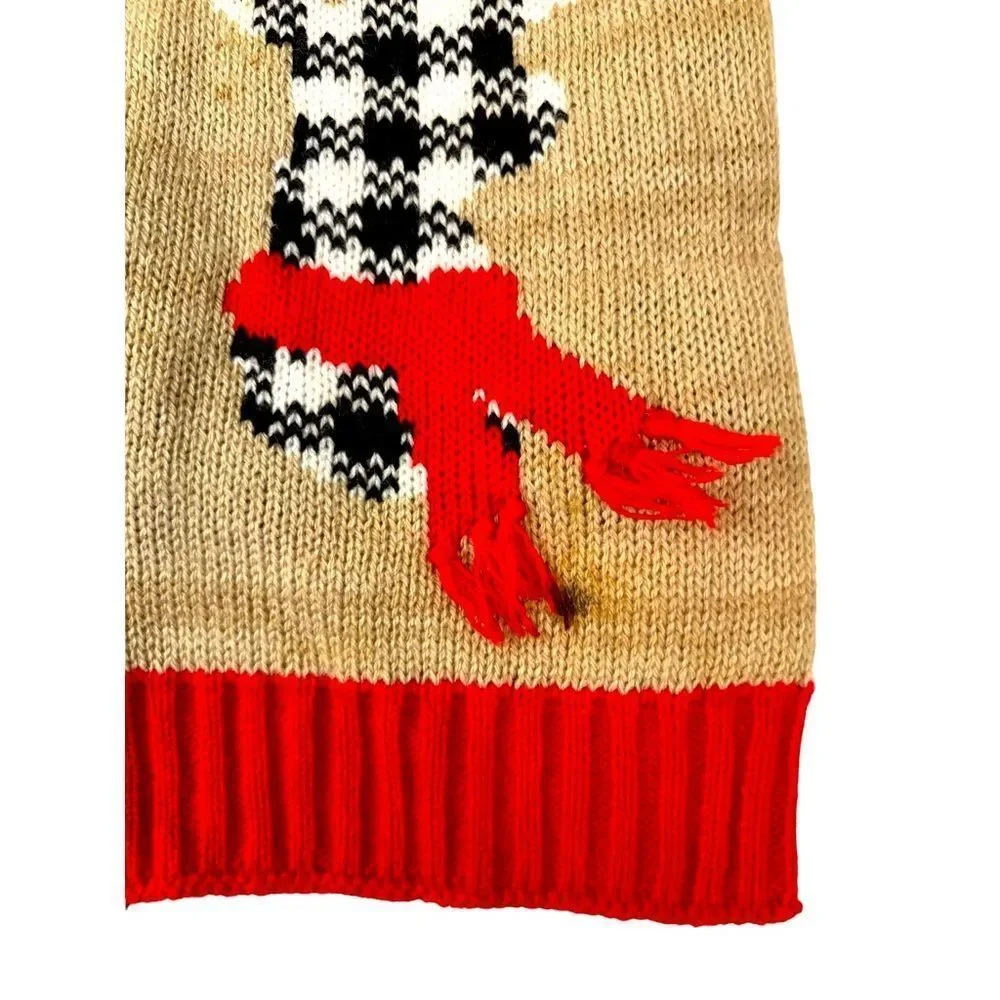 Simply Wag Red and Tan Dog Puppy Deer Holiday Sweater Size Small NWT
